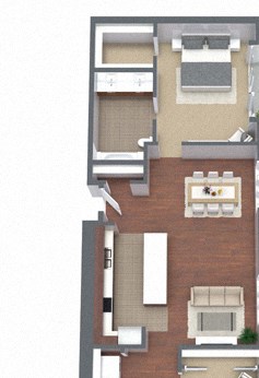 2C – 2 Bedroom 2 Bath Floor Plan Layout – 1265 Square Feet